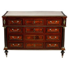 Louis XVI Commode in Mahogany Veneer and Brass Marquetry