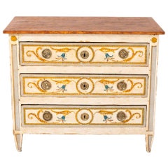 Louis XVI Commode in Painted Wood and Gilt Bronze, 18th Century