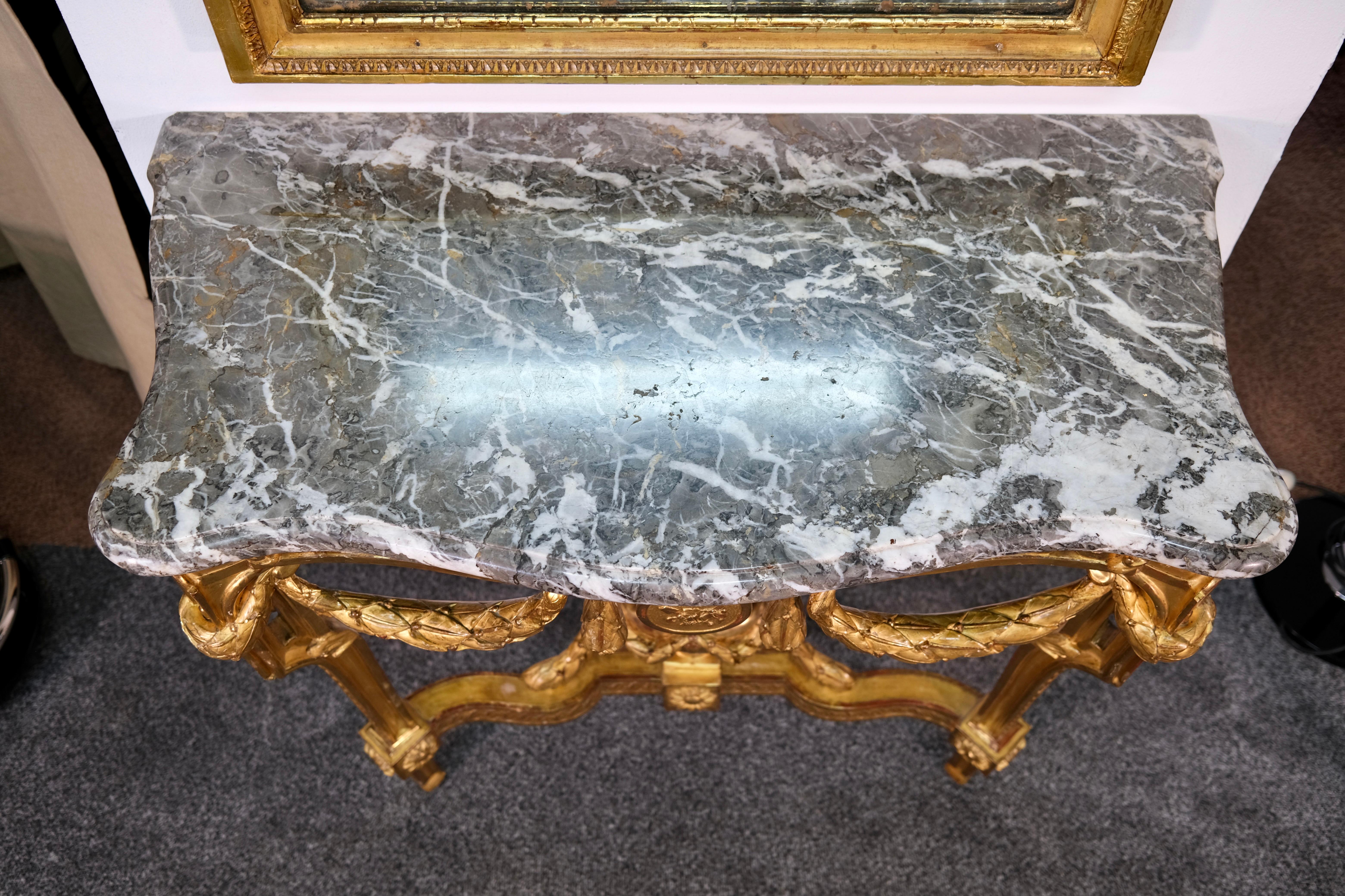 Louis XVI Console and Mirror Set, Gilded Wood with Marble, France circa 1780 For Sale 9