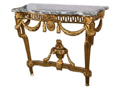 Louis XVI Console and Mirror Set, Gilded Wood with Marble, France circa 1780
