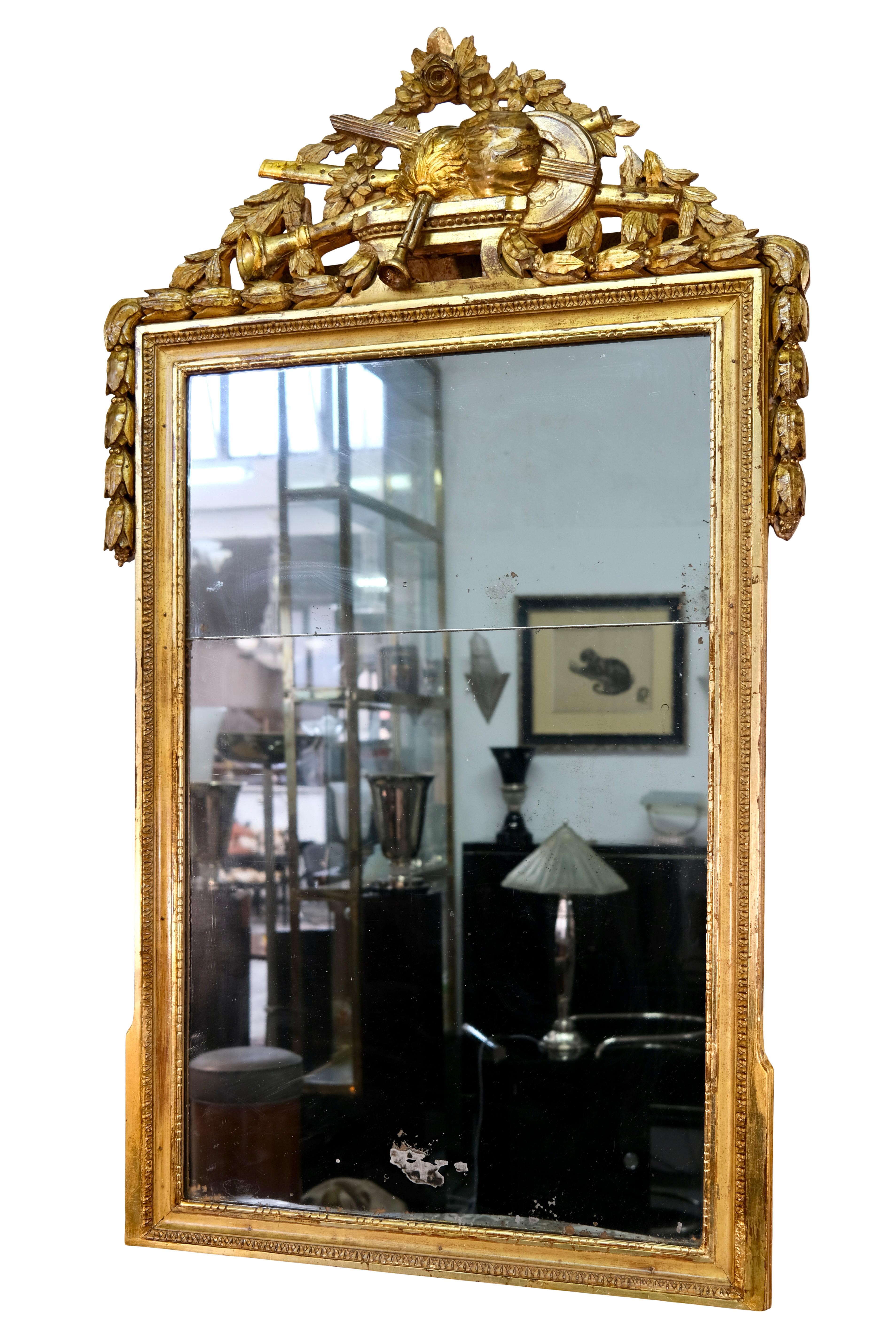French Louis XVI Console and Mirror Set, Gilded Wood with Marble, France circa 1780 For Sale