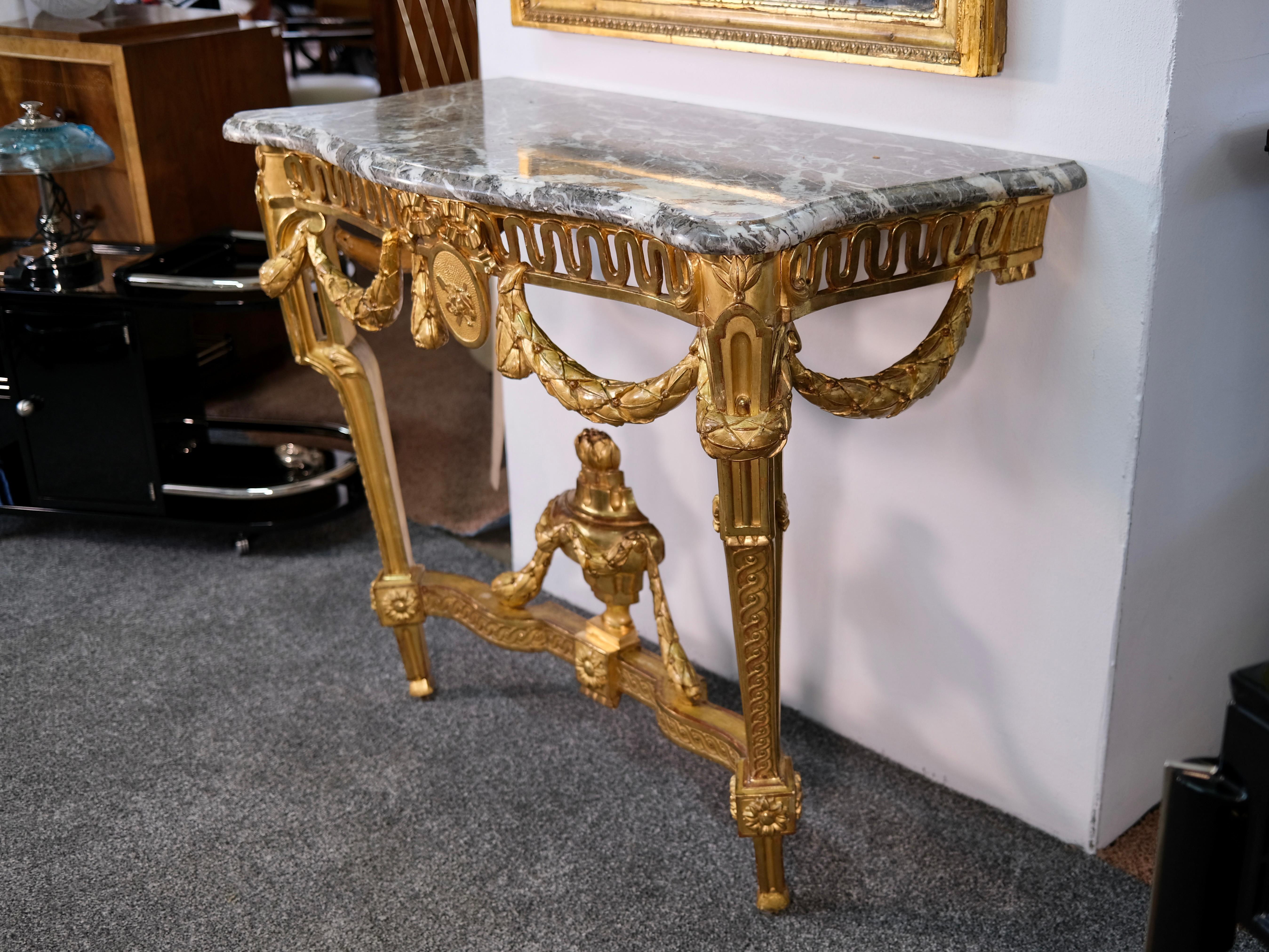 Louis XVI Console and Mirror Set, Gilded Wood with Marble, France circa 1780 For Sale 3