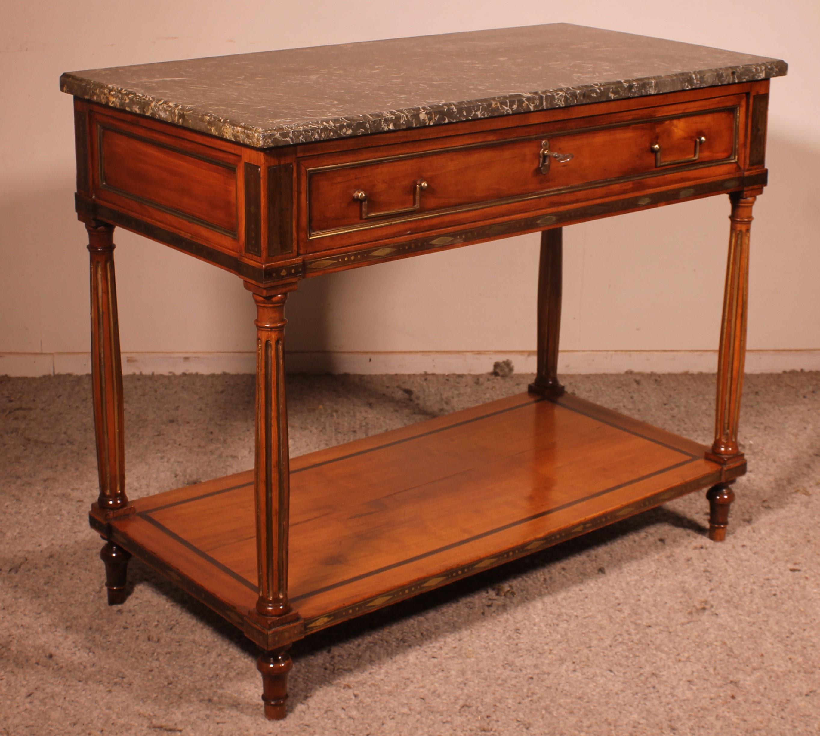 French Louis XVI Console in Cherry Wood, 18th Century Stamped Lm Pluvinet For Sale