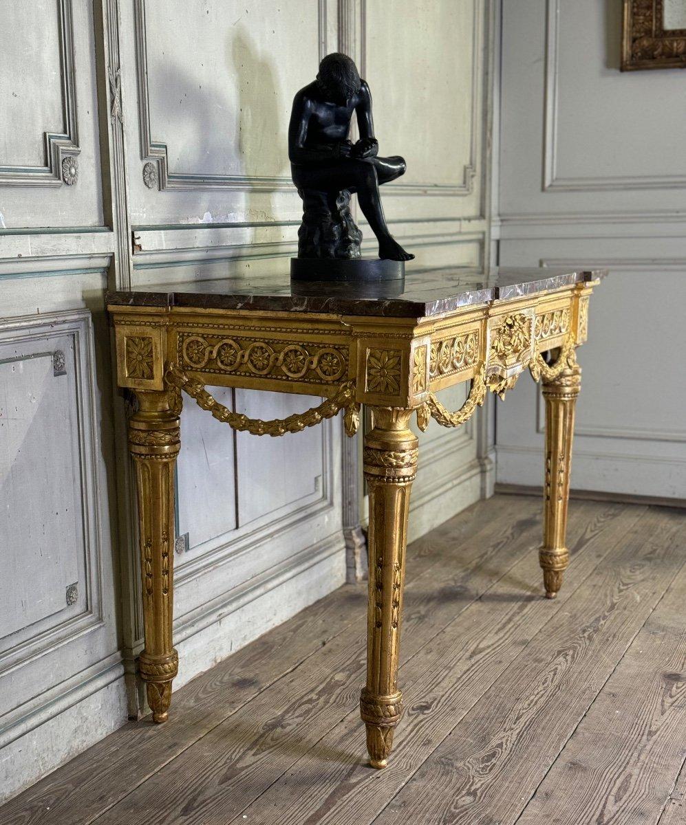 Louis XVI Console In Gilded Wood, Ardennes Grey Marble, 18th Century For Sale 5