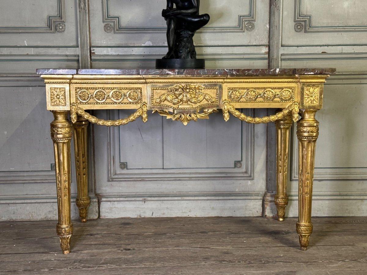 Louis XVI Console In Gilded Wood, Ardennes Grey Marble, 18th Century For Sale 6