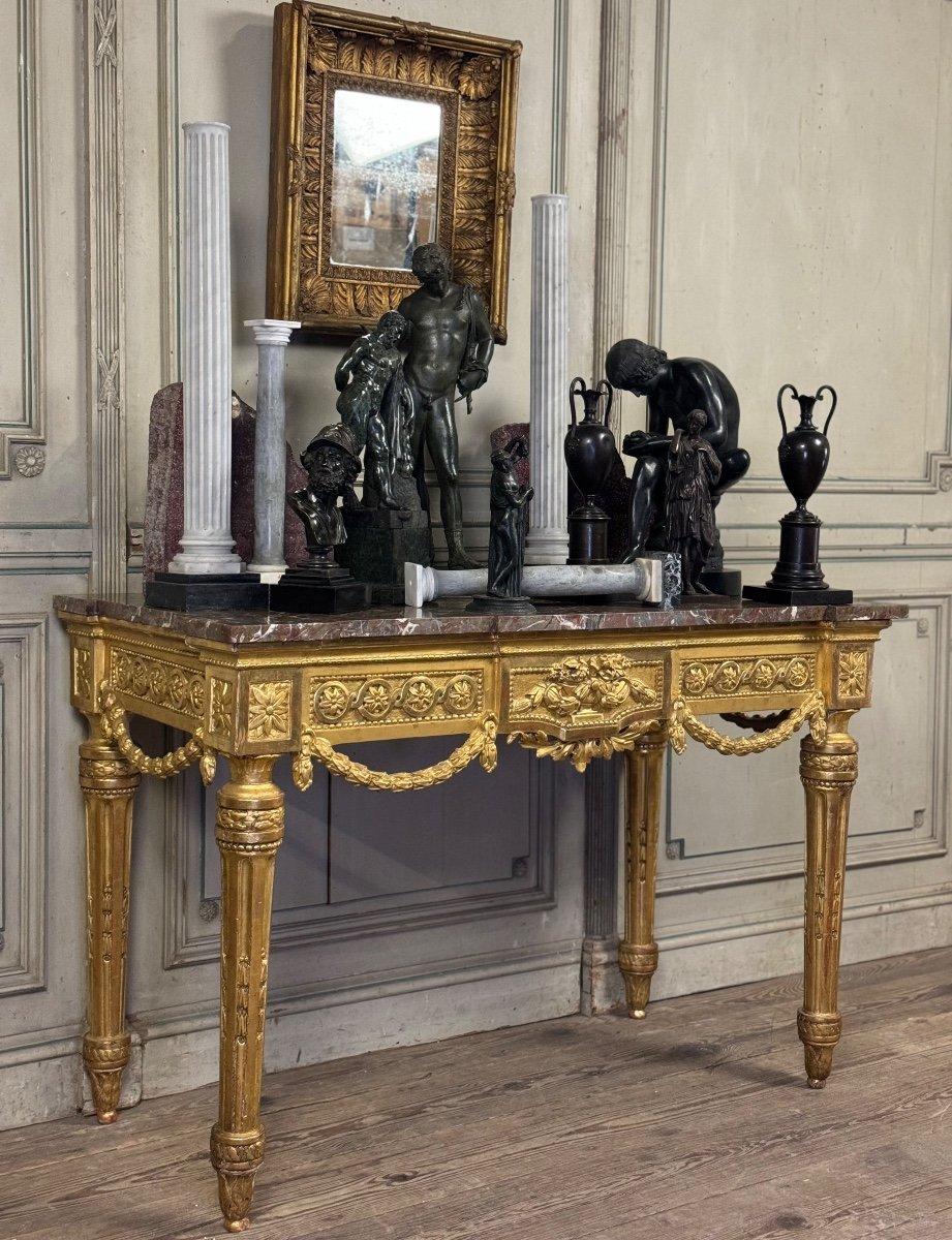 Louis XVI Console In Gilded Wood, Ardennes Grey Marble, 18th Century For Sale 8