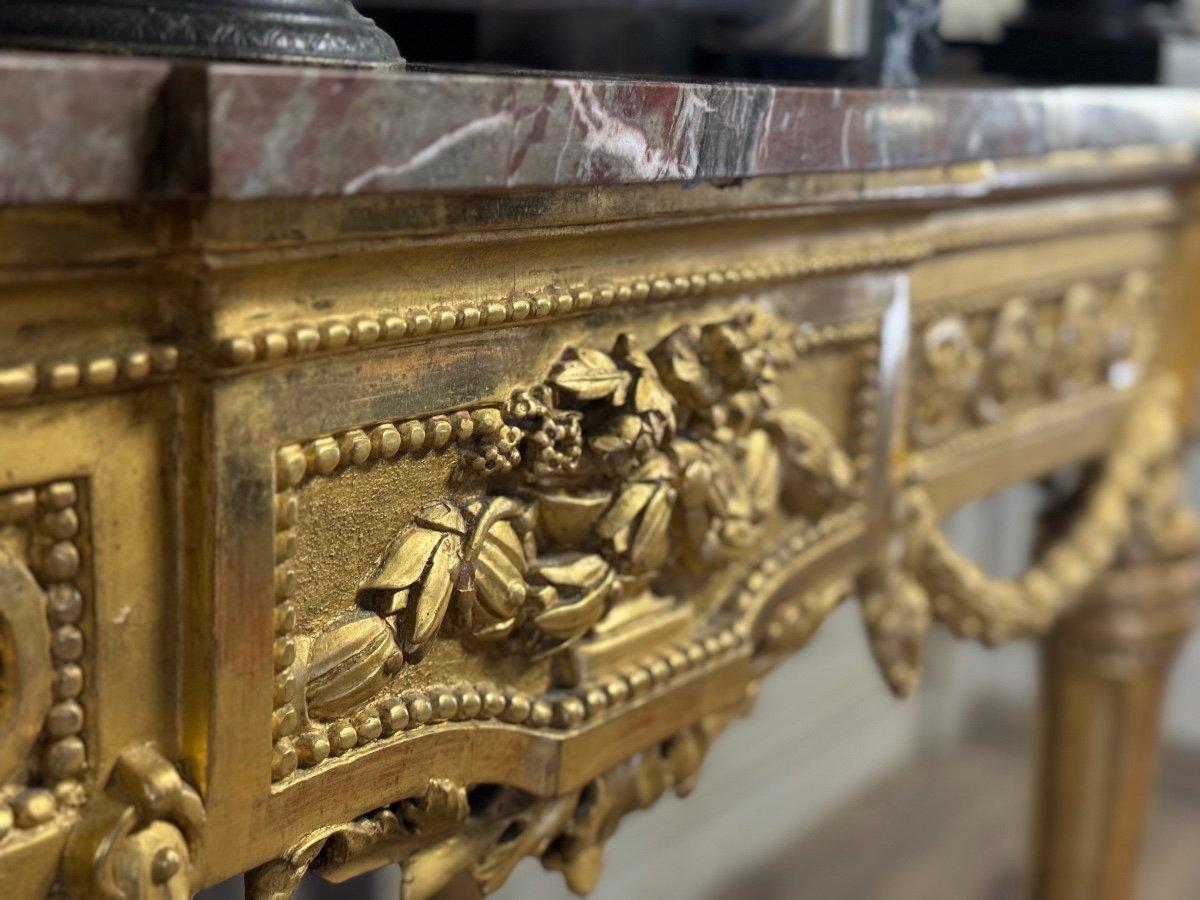 Louis XVI Console In Gilded Wood, Ardennes Grey Marble, 18th Century For Sale 1