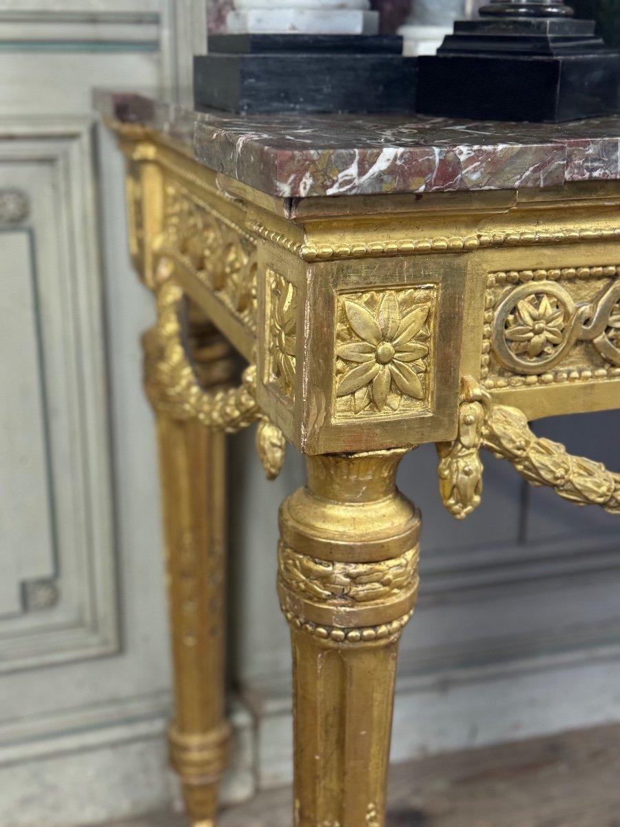 Louis XVI Console In Gilded Wood, Ardennes Grey Marble, 18th Century For Sale 3