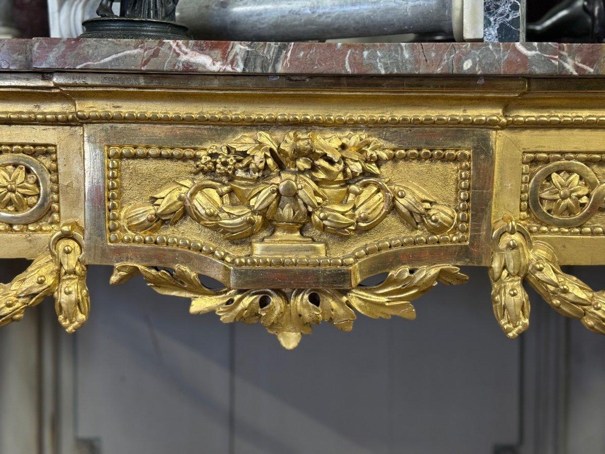 Louis XVI Console In Gilded Wood, Ardennes Grey Marble, 18th Century For Sale 4
