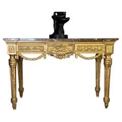 Louis XVI Console in Gilded Wood, Grey Marble from the Ardennes, 18th Century