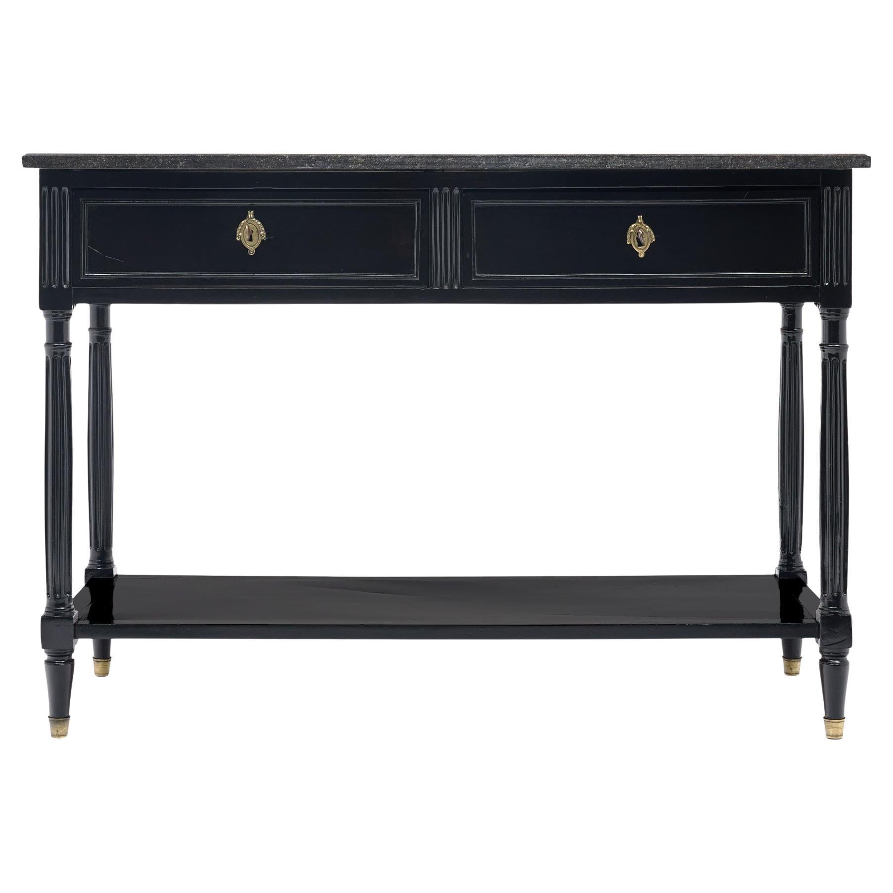 Louis XVI Console Table, Ebonized Mahogany, Marble, French, 1800
