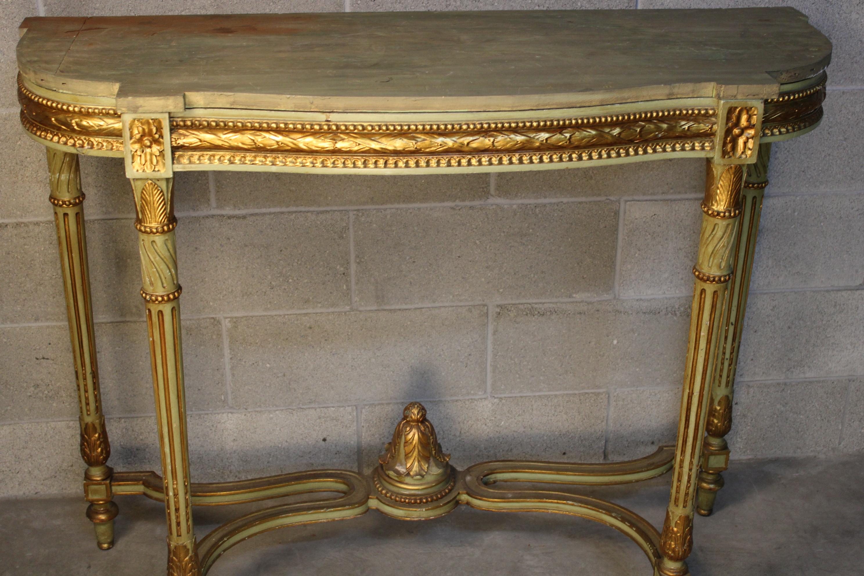 Carved Louis XVI style gilded Console Table circa 1870 Italy 