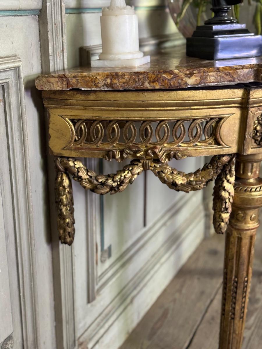 18th Century and Earlier Louis XVI console table in carved and gilded wood with brocatelle marble from For Sale