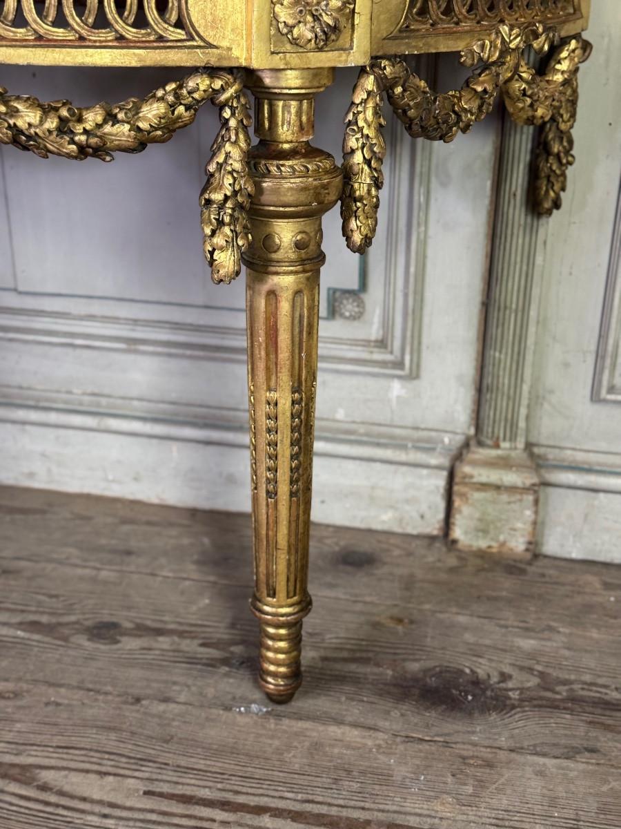 Louis XVI console table in carved and gilded wood with brocatelle marble from For Sale 2