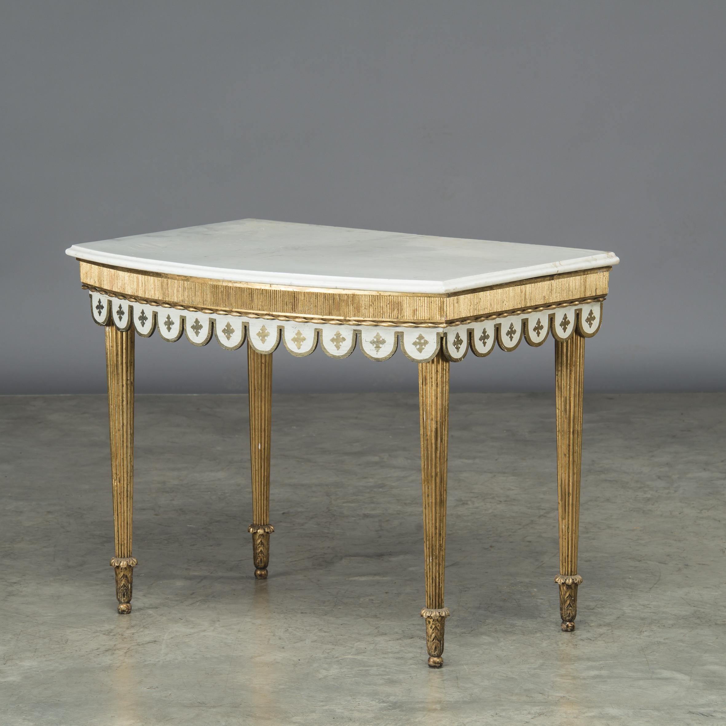 Late 18th Century Louis XVI Console Table with Beautiful White Marble Top, Denmark, circa 1780