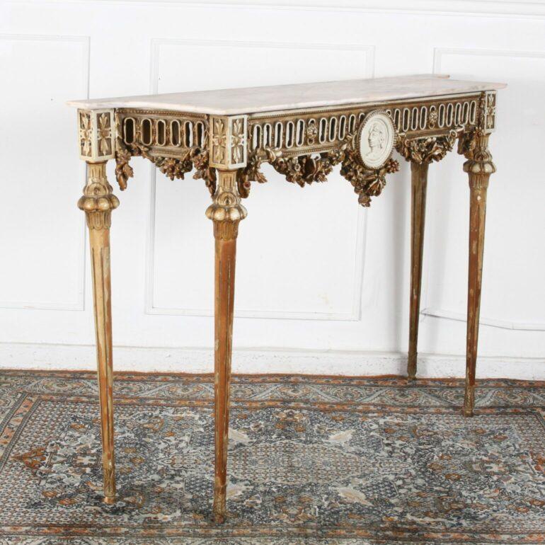 French Louis XVI Console Table with Porcelain Cameo