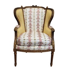 Louis XVI Corbeille Armchair in wood, embroidered yellow Pierre Frey fabric