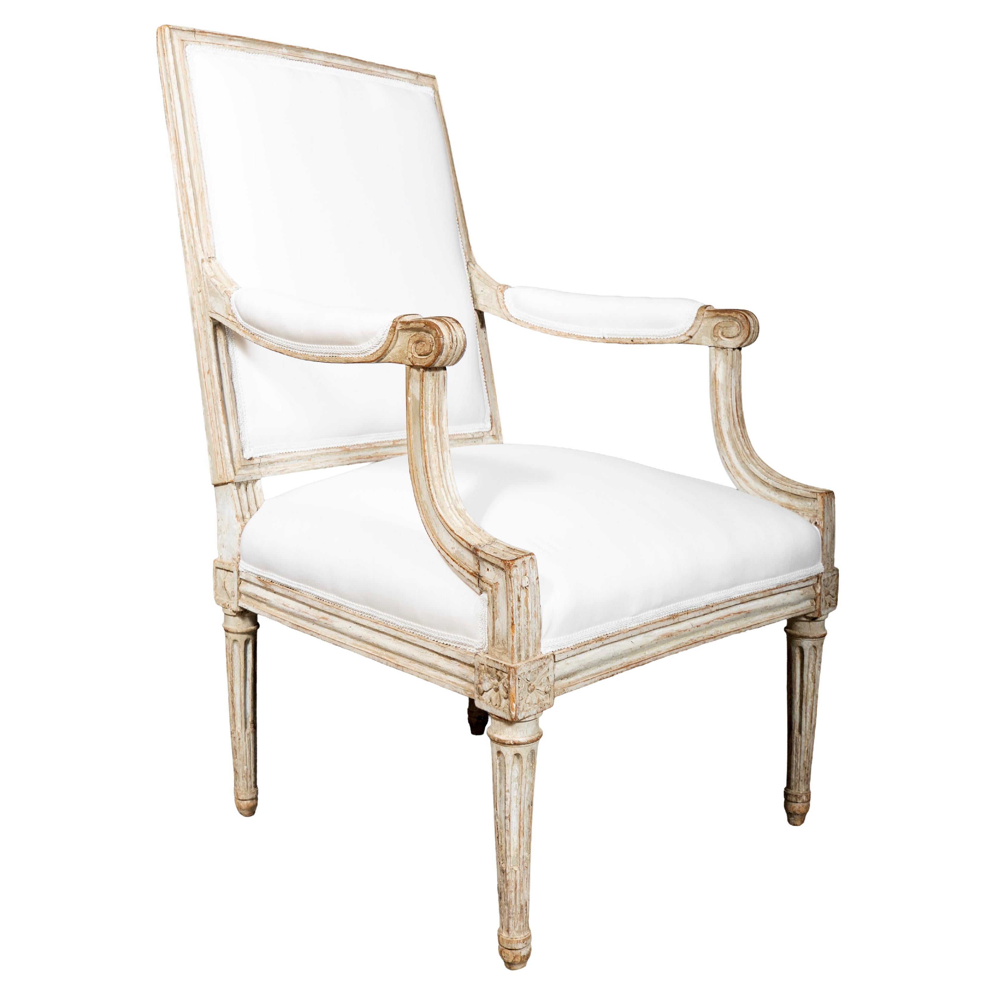 Louis XVI Creme Painted Armchair For Sale
