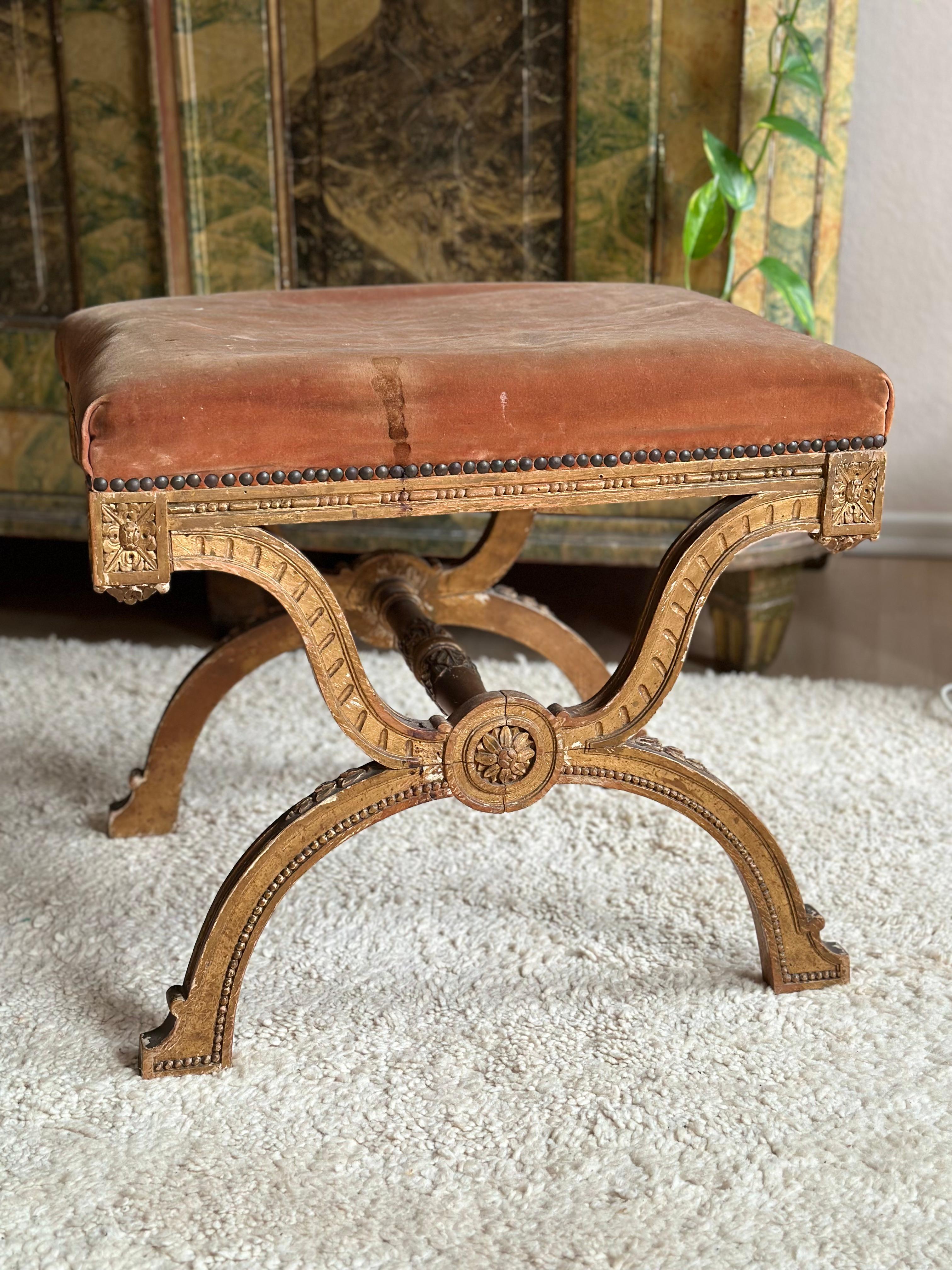 Immerse yourself in the splendid elegance of the 18th century with our exquisite Louis XVI Cross Stool, crafted around 1780 in France. This timeless stool reflects masterful craftsmanship and refined aesthetics characteristic of the Louis XVI