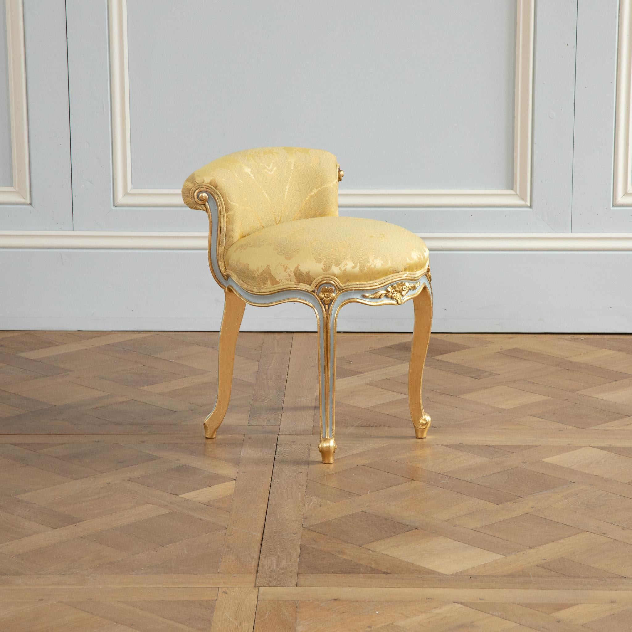 British Louis XVI Crosse Renverse Stool Painted with Gold Highlights For Sale