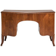 Antique Louis XVI Curvilinear Walnut Wood Italian Desk with Drawers and Doors