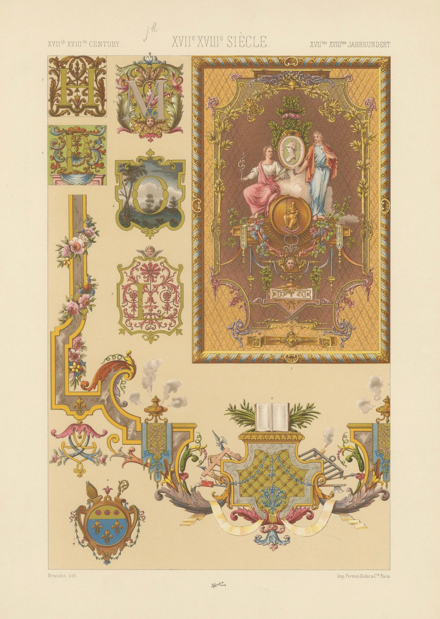 Louis XVI Decorative Ornament Chromolithograph by Albert Racinet, Paris, c. 1873