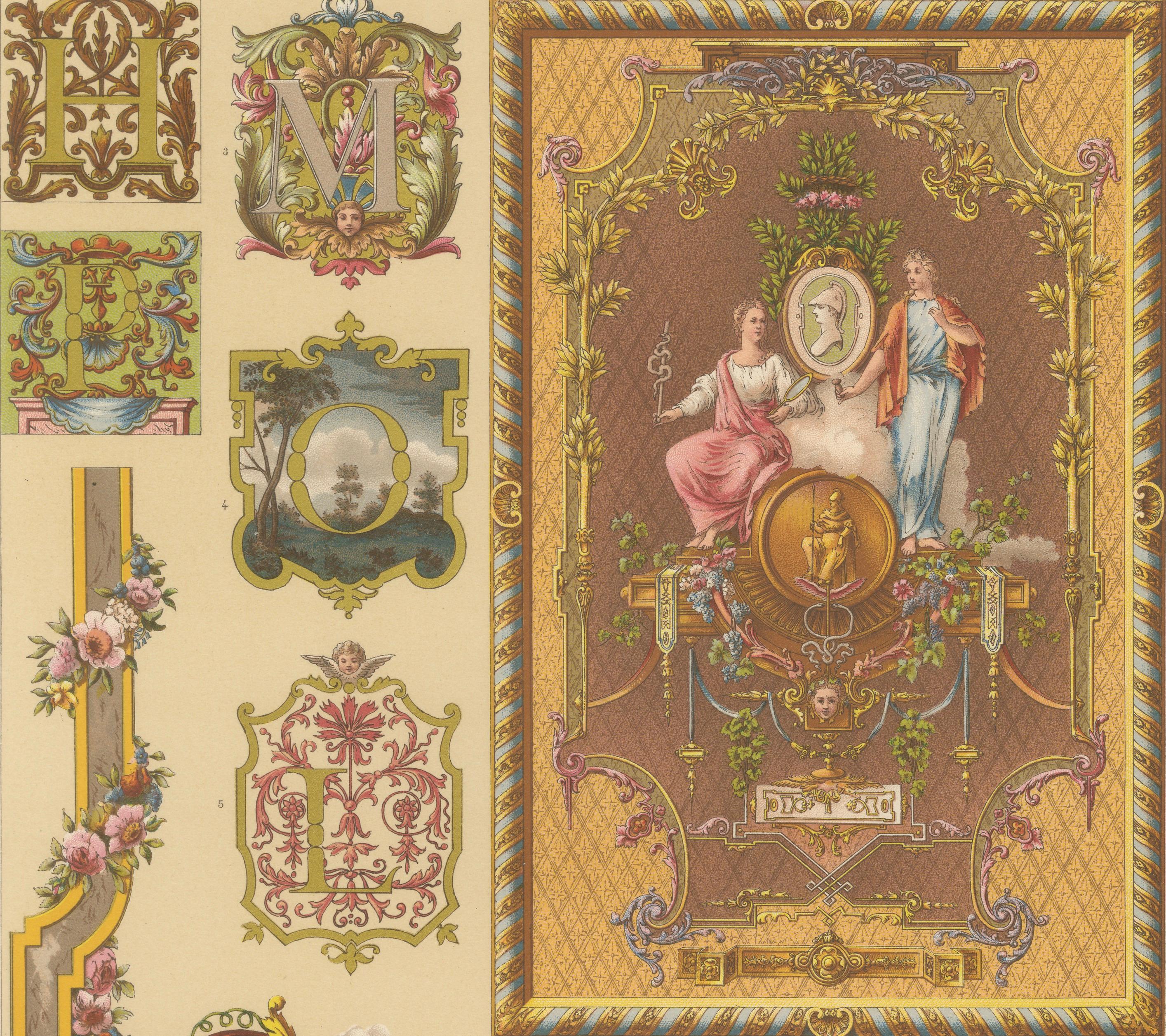 Louis XVI Decorative Ornament Chromolithograph by Albert Racinet, Paris, c. 1873