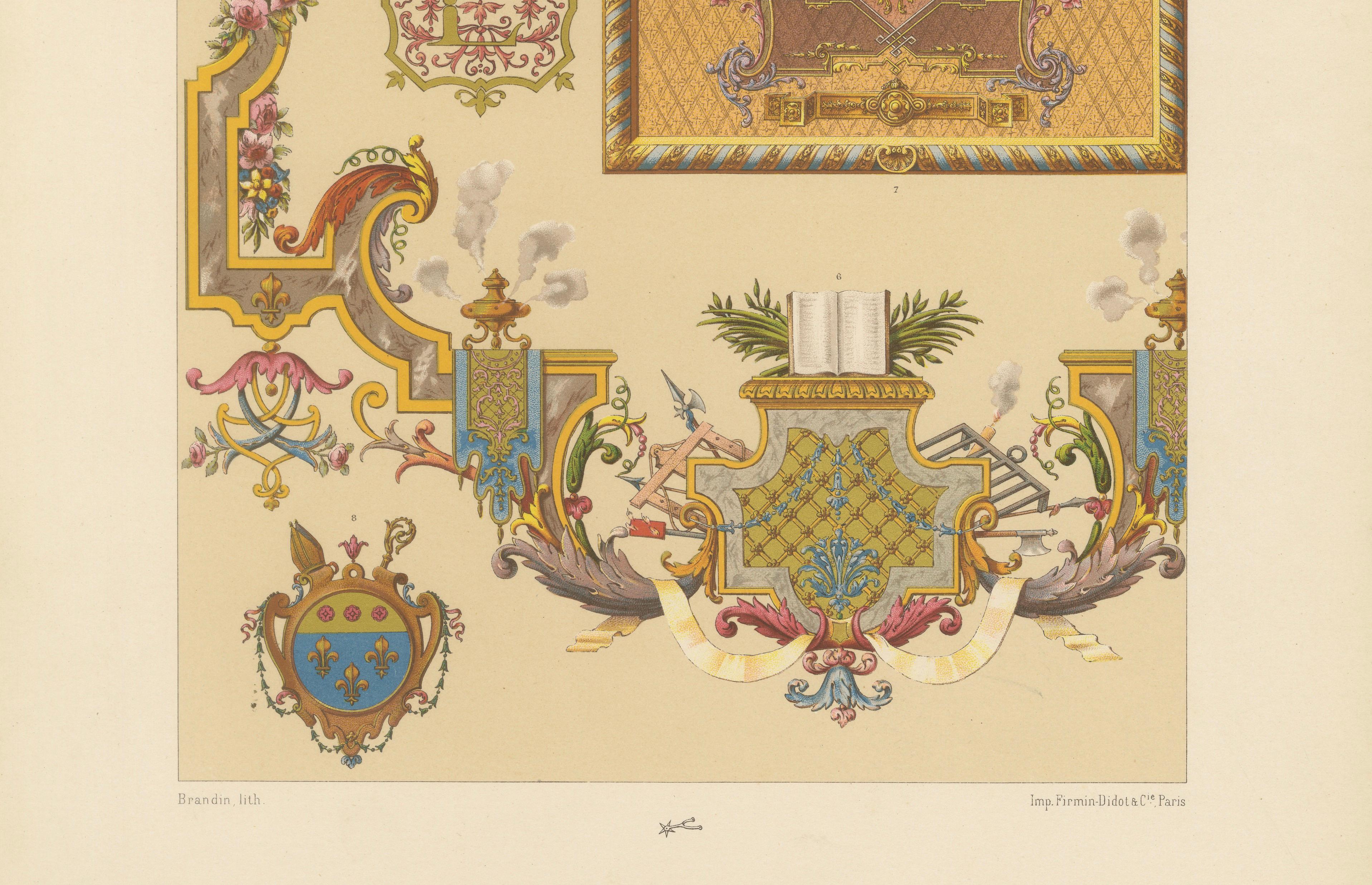 Louis XVI Decorative Ornament Chromolithograph by Albert Racinet, Paris, c. 1873