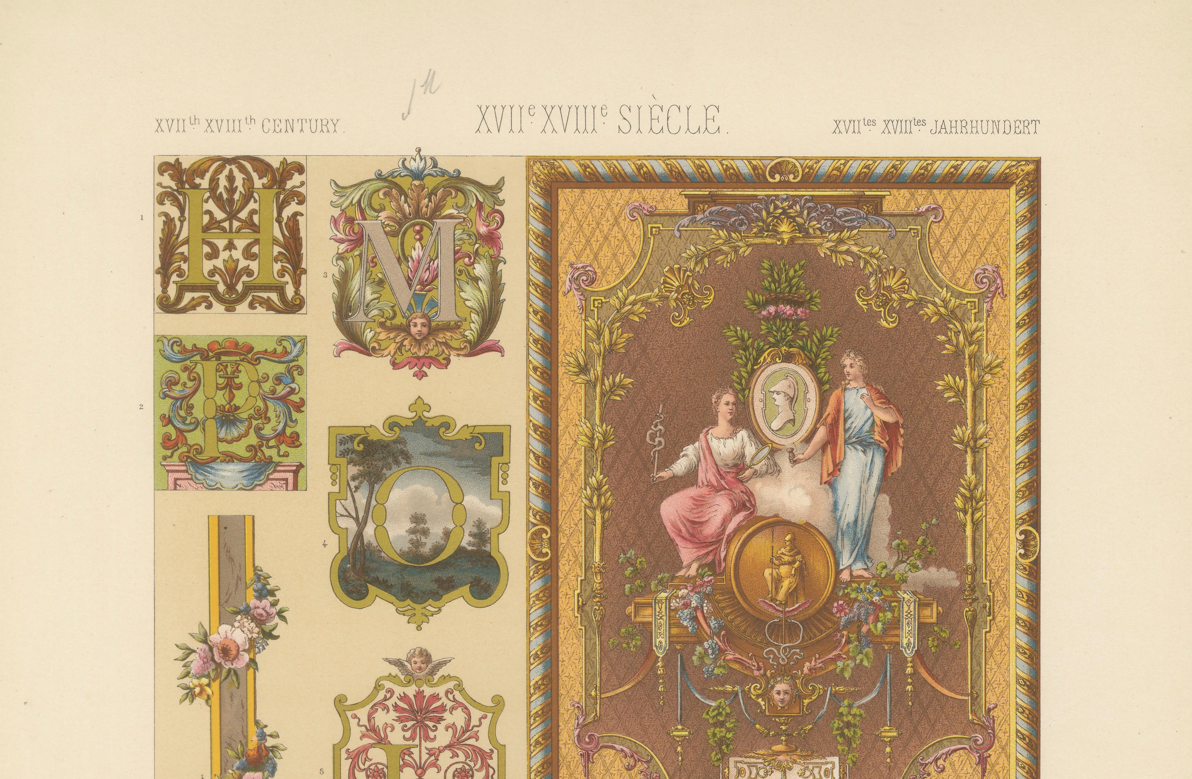 Louis XVI Decorative Ornament Chromolithograph by Albert Racinet, Paris, c. 1873