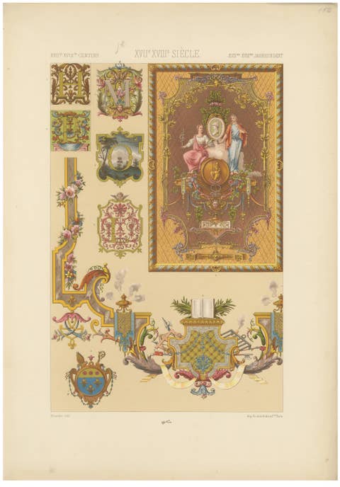 Louis XVI Decorative Ornament Chromolithograph by Albert Racinet, Paris, c. 1873