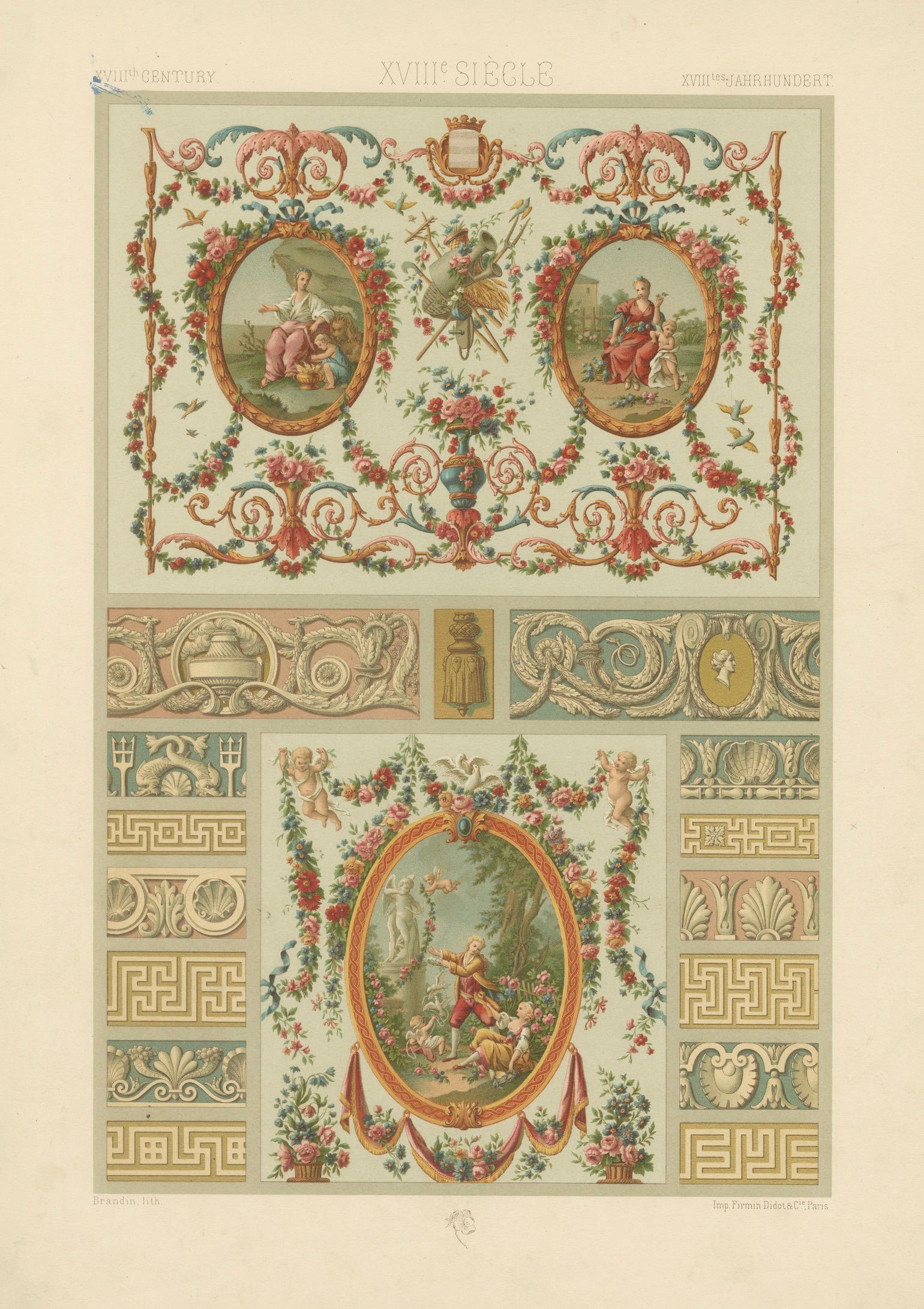 Louis XVI Decorative Panel Chromolithograph by Albert Racinet, Paris, c. 1873