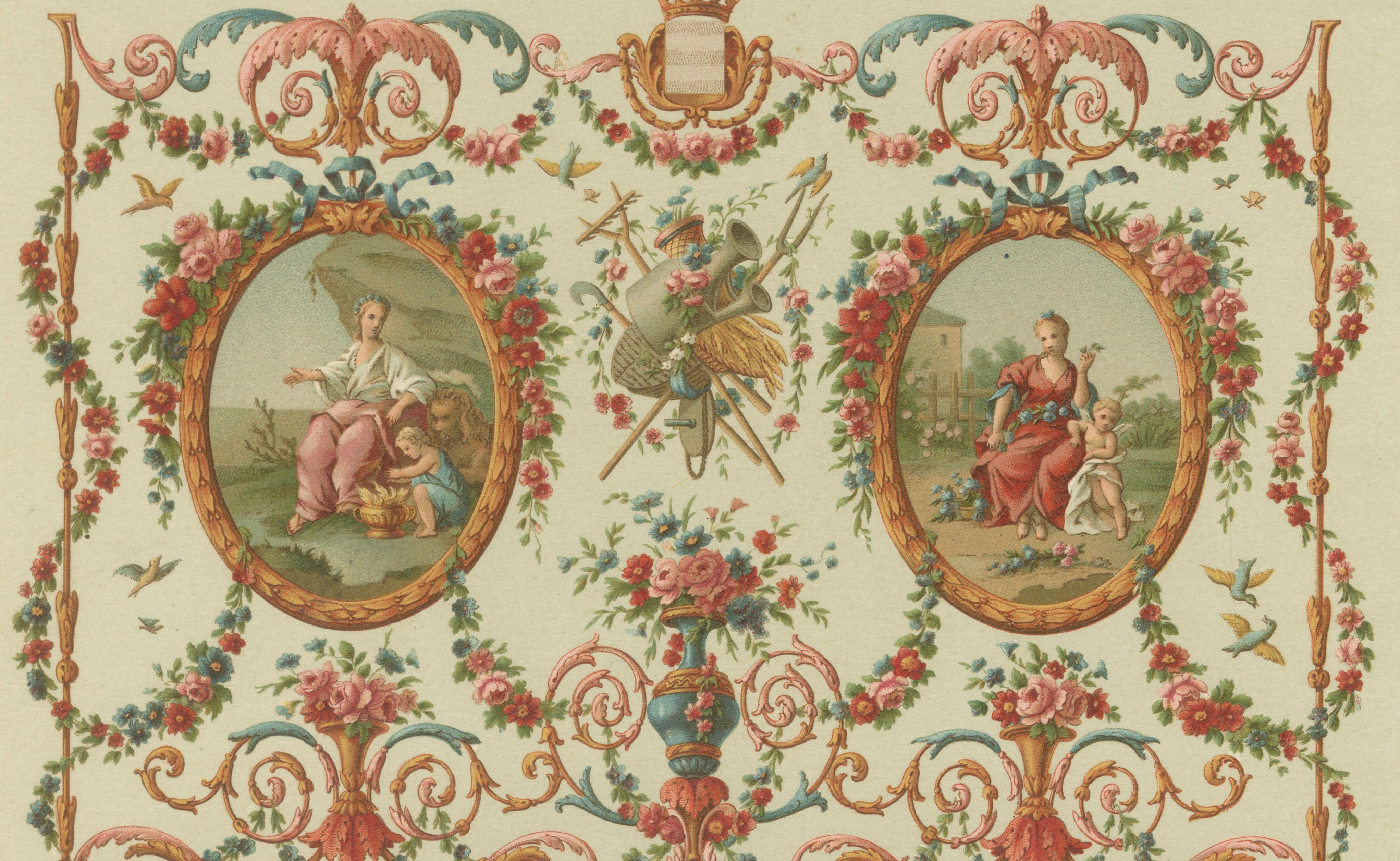 Louis XVI Decorative Panel Chromolithograph by Albert Racinet, Paris, c. 1873