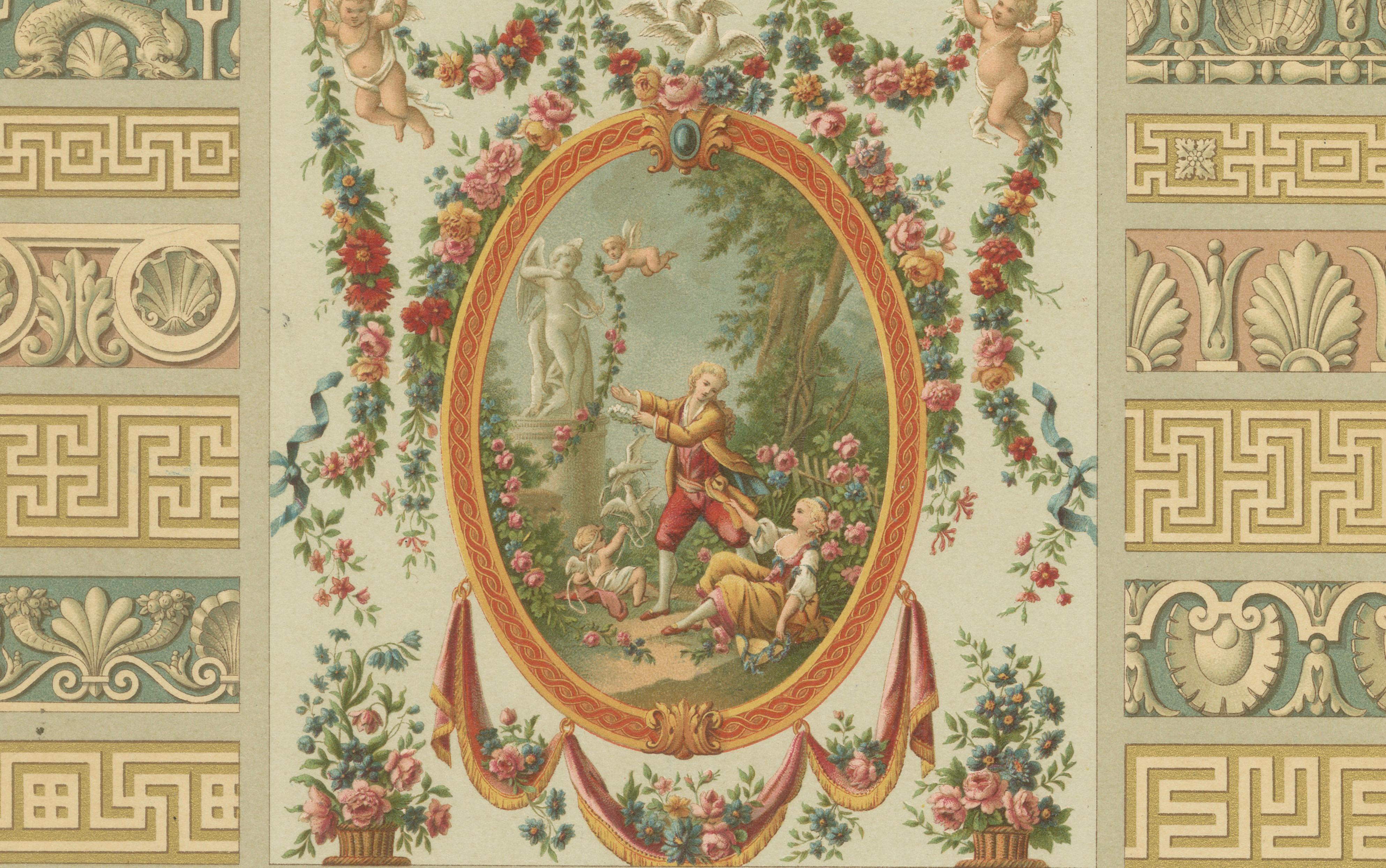 Louis XVI Decorative Panel Chromolithograph by Albert Racinet, Paris, c. 1873