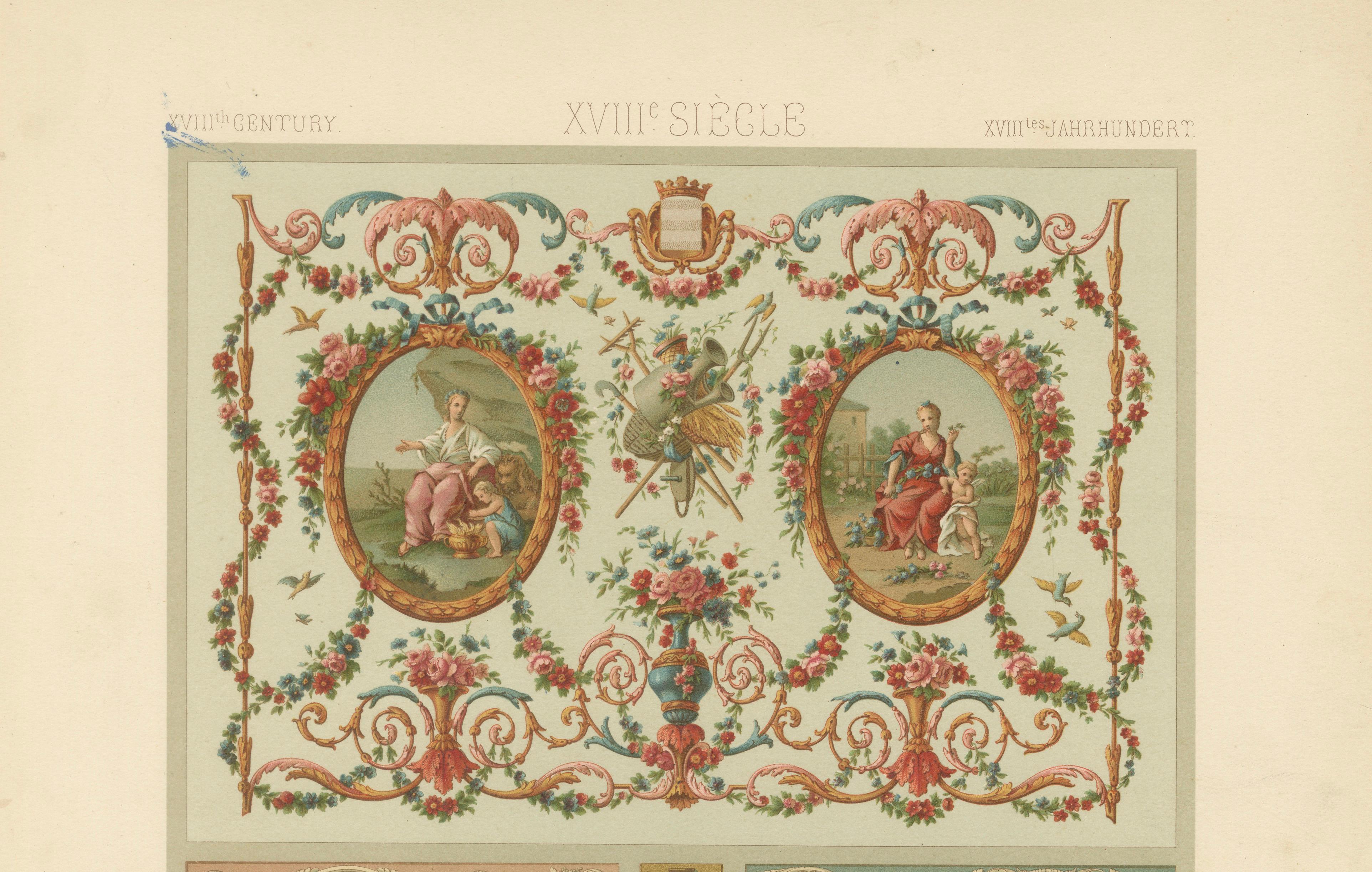 Louis XVI Decorative Panel Chromolithograph by Albert Racinet, Paris, c. 1873