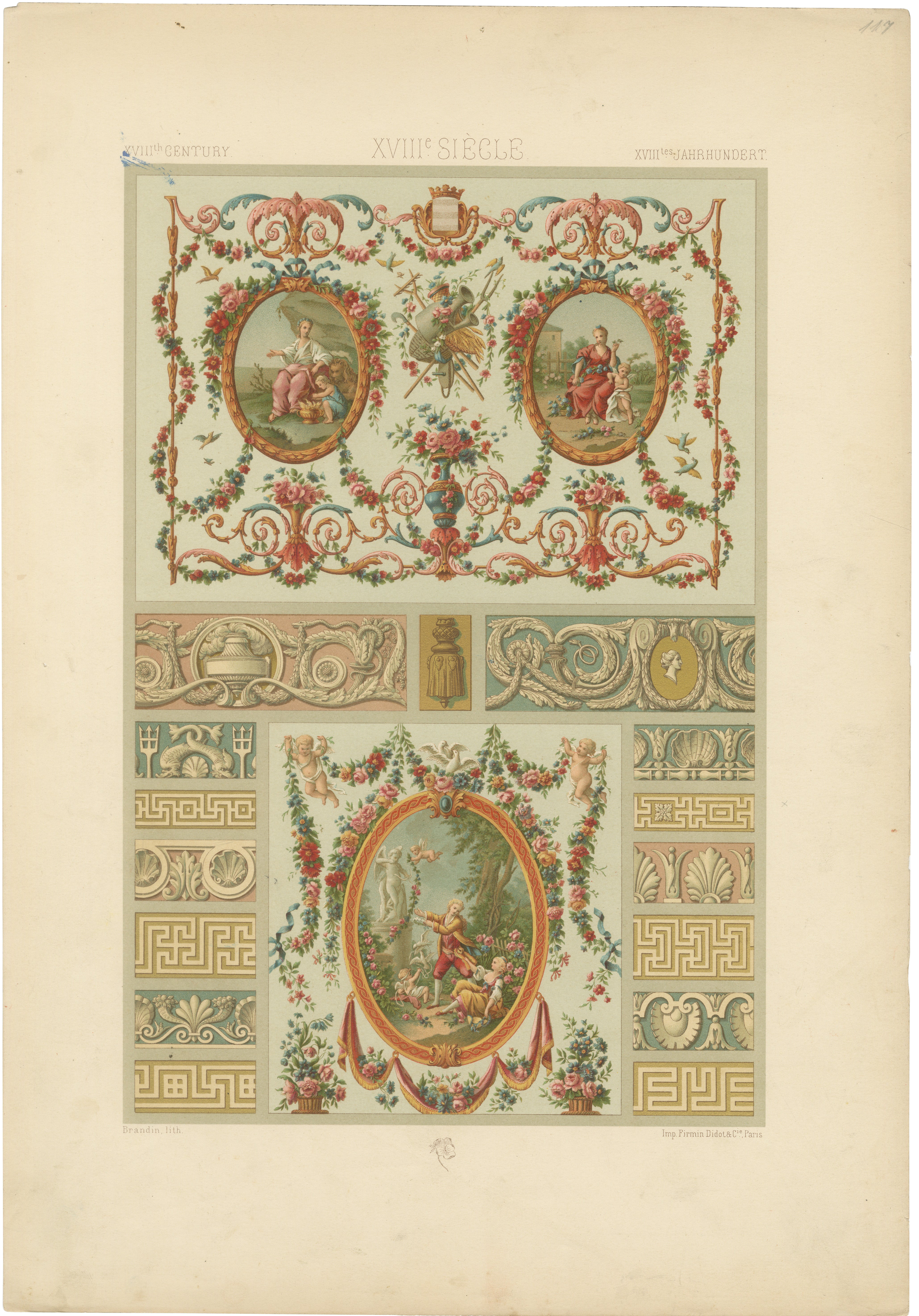 Panneau décoratif « Louis XVI », chromolithographie d'Albert Racinet, Paris, vers 1873