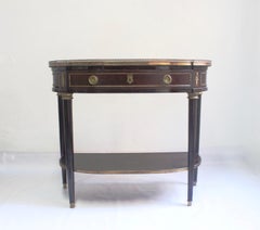 Louis XVI Demilune Console Mahogany and Brass Table with Marble on Top