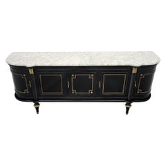 Louis XVI Demilune Buffet with Ebonized Mahogany and Marble Top