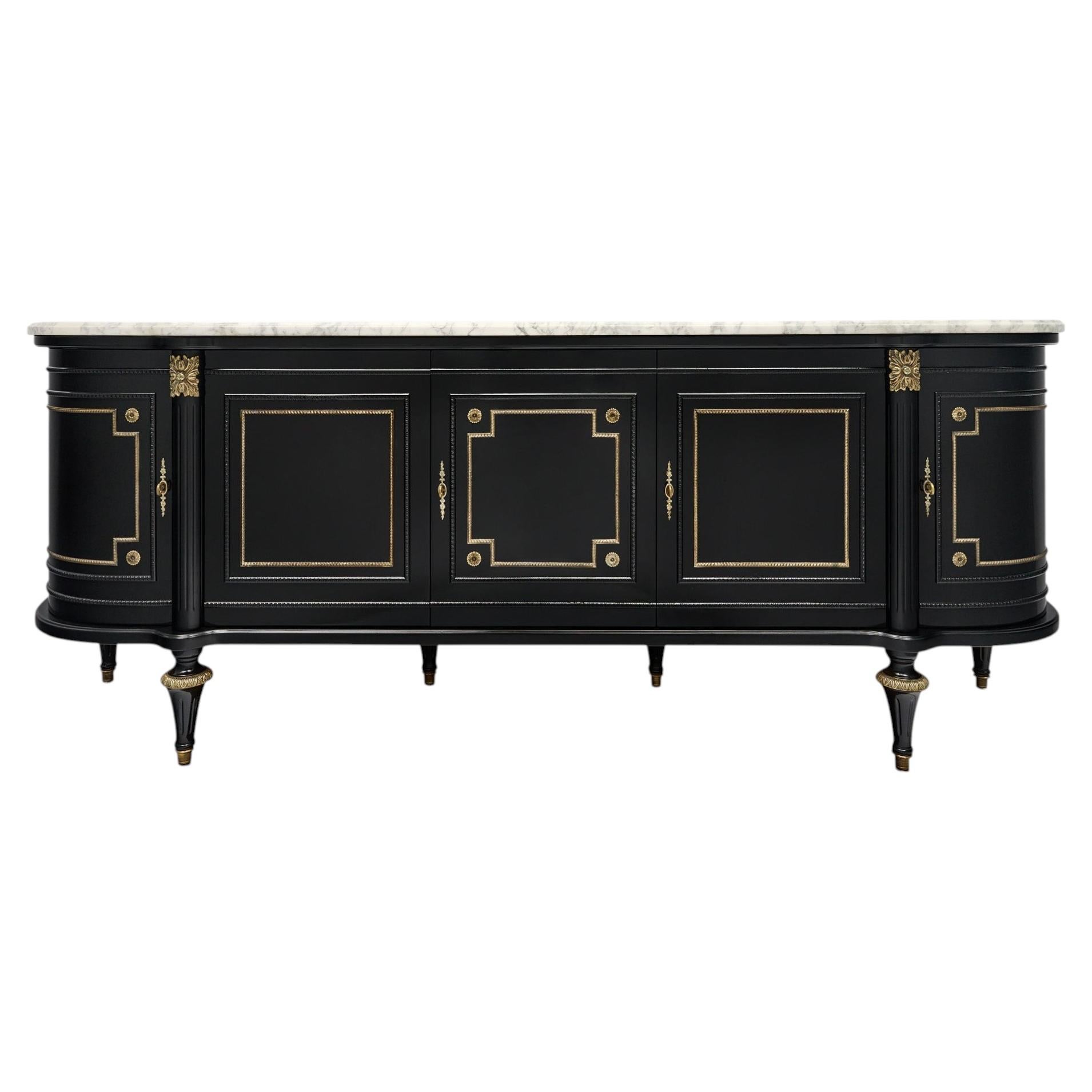Louis XVI Demilune Buffet with Ebonized Mahogany and Marble Top