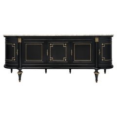Louis XVI Demilune Buffet with Ebonized Mahogany and Marble Top