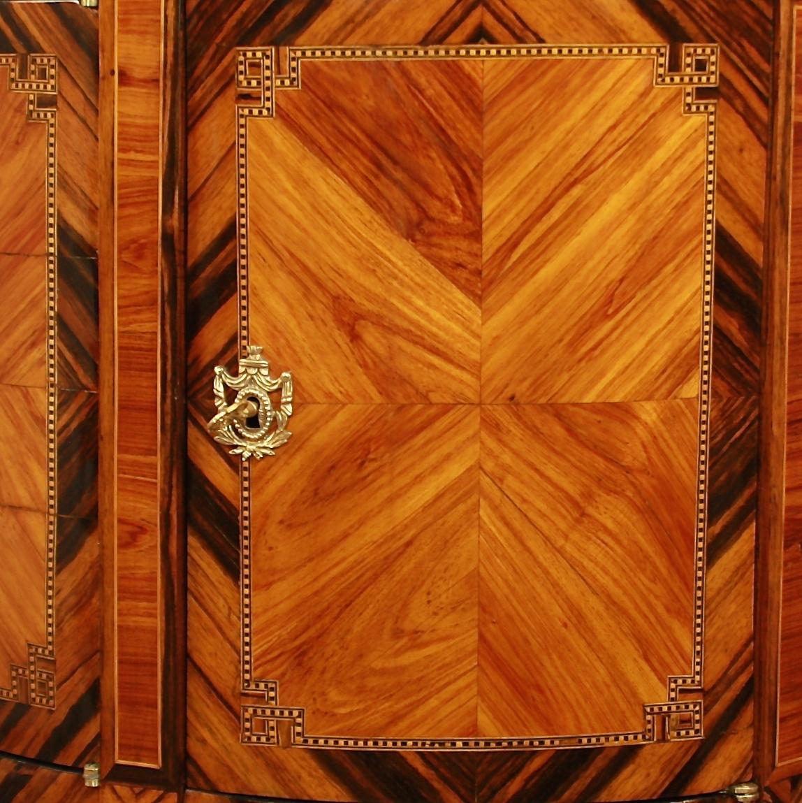 Macassar Louis XVI Demilune Marquetry Cabinet, circa 1770