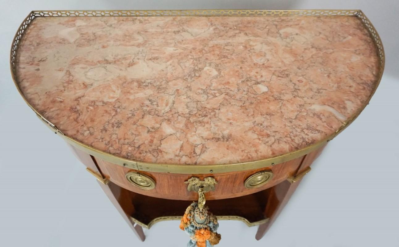 Louis XVI Demilune Table with Marble Top and Writing Surface 1