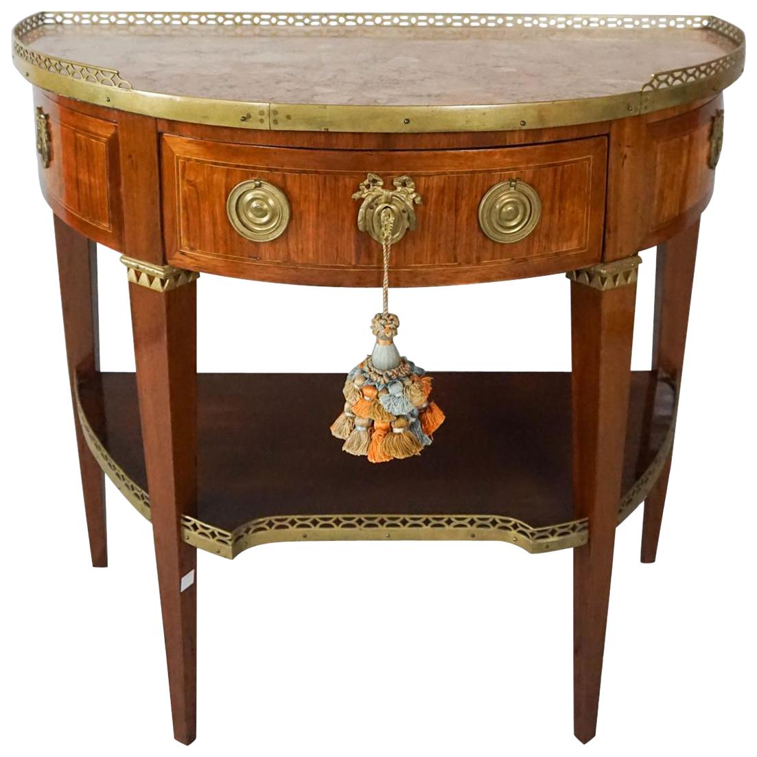 Louis XVI Demilune Table with Marble Top and Writing Surface