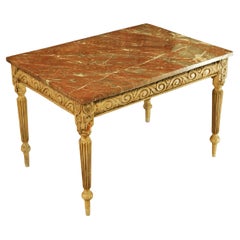 Louis XVI Neoclassical Design Rouge Veined Marble Top Side Table 1800's
