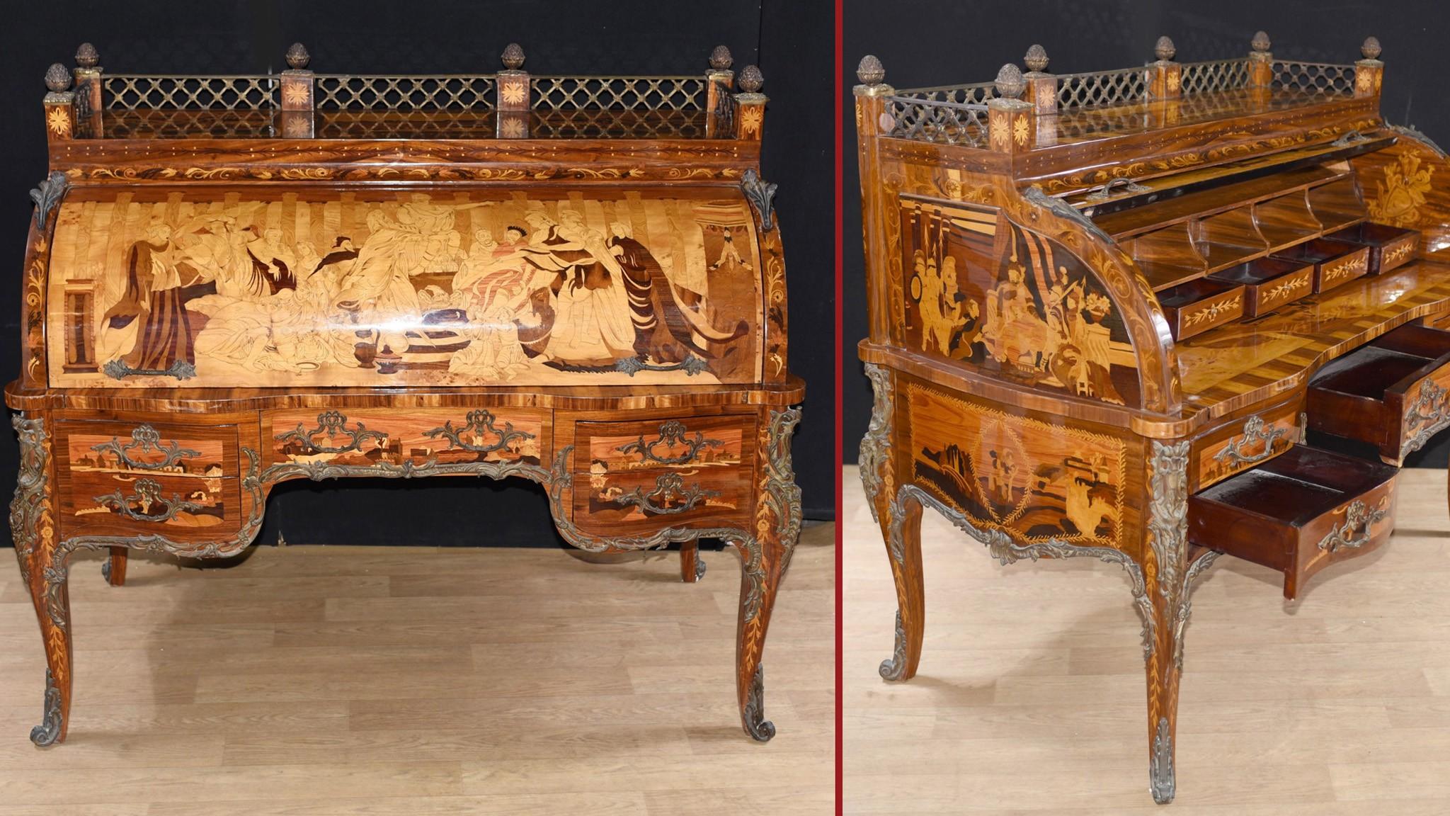 Louis XVI Desk - French Bureau Du Roi Roll Top 13