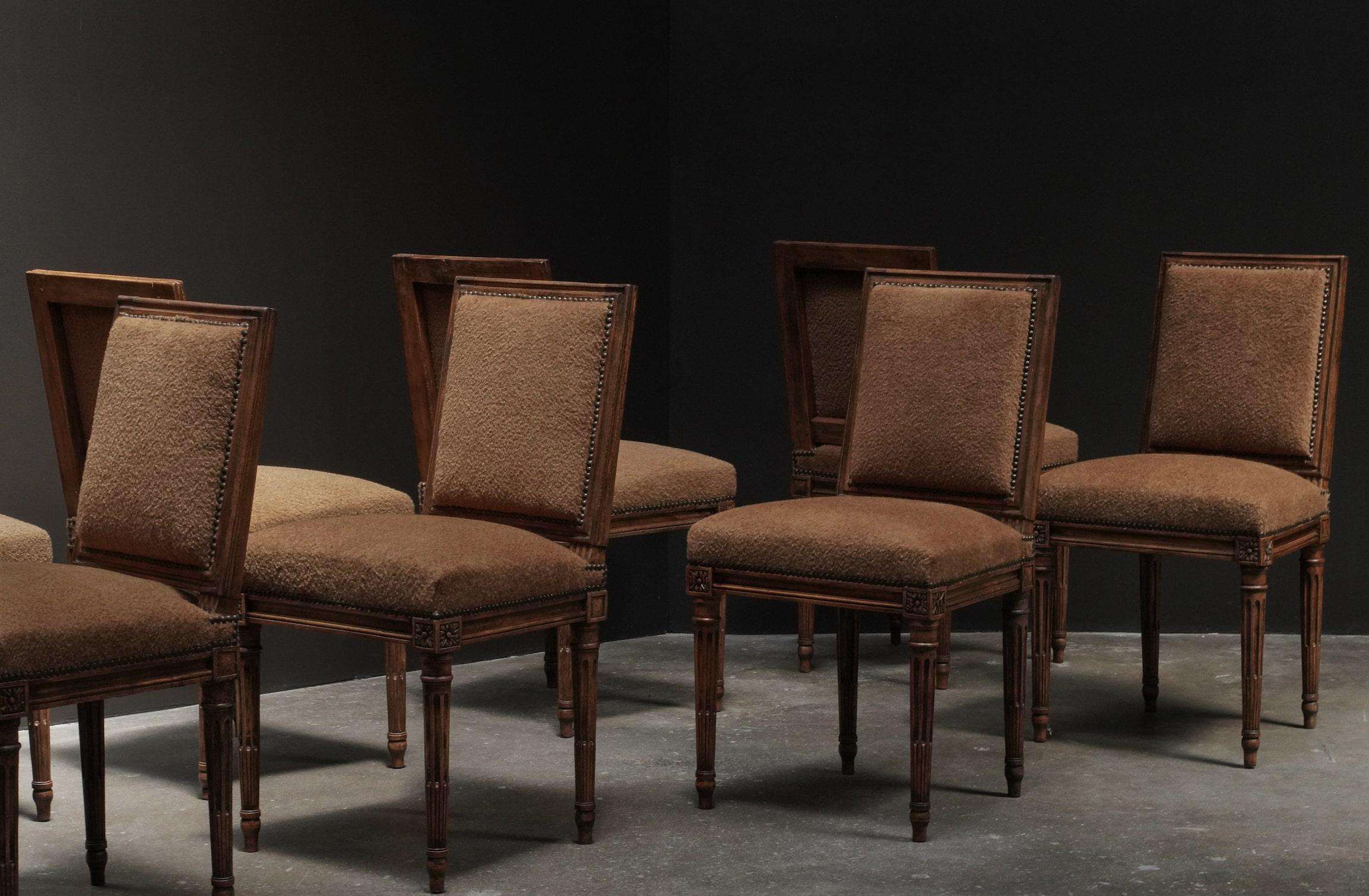 French Louis XVI Dining Chairs in Alpaca, Set of 12 For Sale