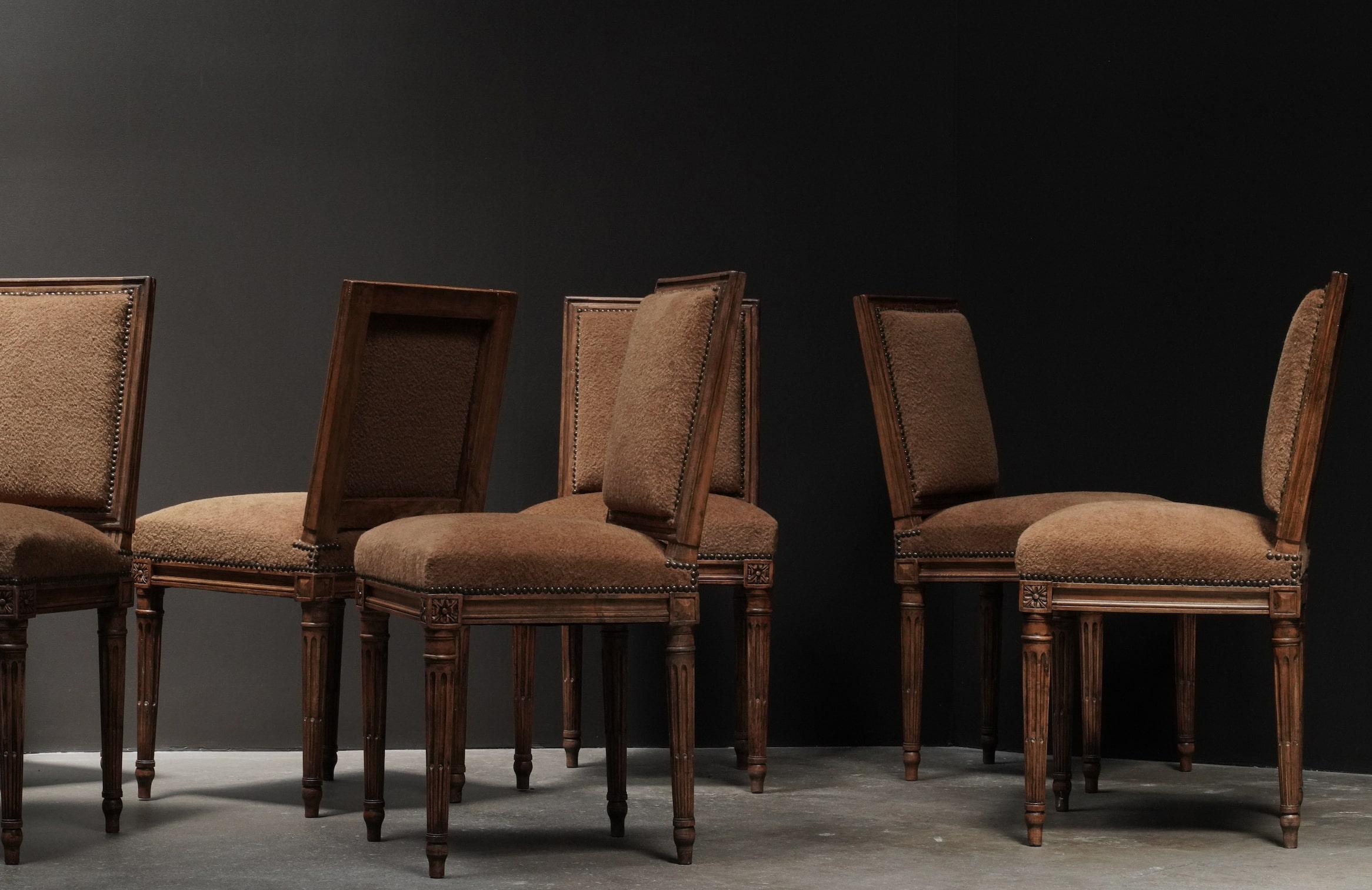 Louis XVI Dining Chairs in Alpaca, Set of 12 In Good Condition For Sale In Los Angeles, CA