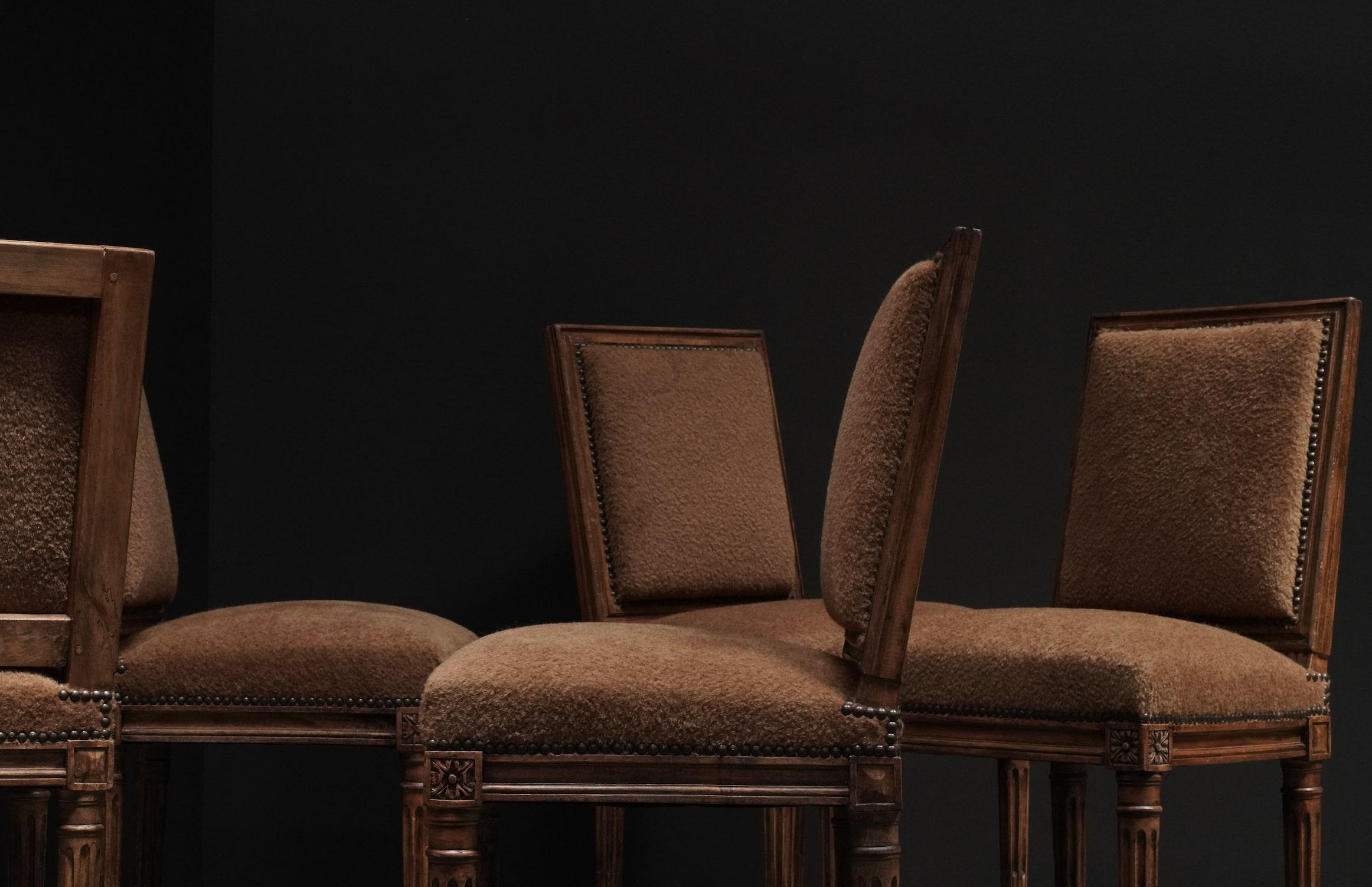 20th Century Louis XVI Dining Chairs in Alpaca, Set of 12 For Sale