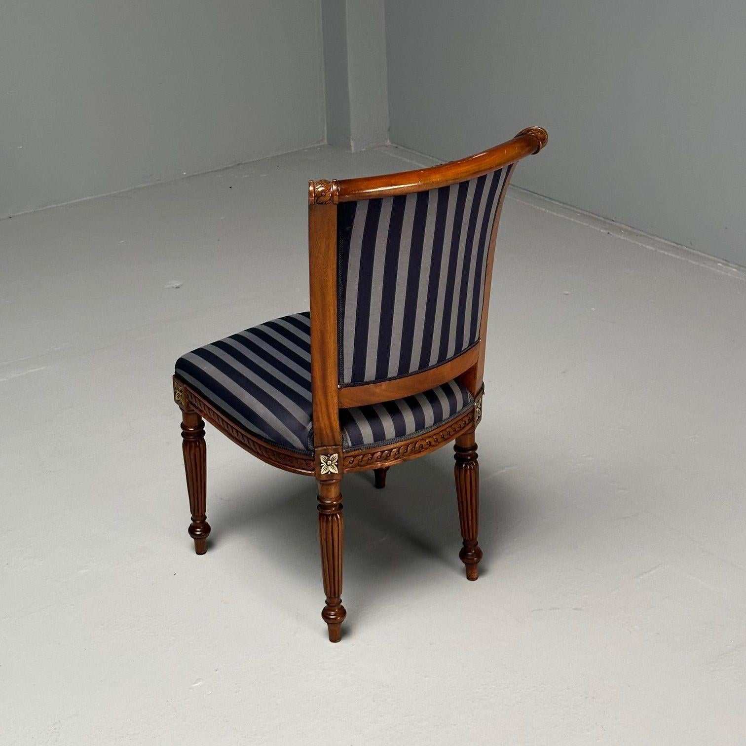 Louis XVI, Dining Chairs, Walnut, Navy Fabric, Giltwood, United States, 2000s 6