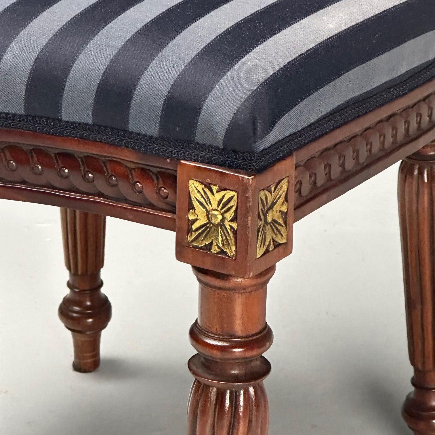 Louis XVI, Dining Chairs, Walnut, Navy Fabric, Giltwood, United States, 2000s 2