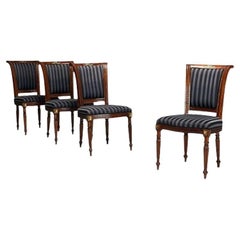 Louis XVI, Dining Chairs, Walnut, Navy Fabric, Giltwood, United States, 2000s